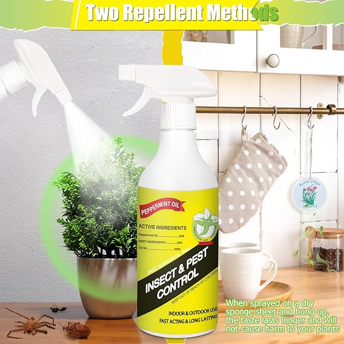 Peppermint Oil Insect & Pest Spray, 16 oz Natural Peppermint Oil Spray for Bugs, Spiders, Mice, Ants, Indoor Bug and Insect Control Spray for Home, Powerful Formula
