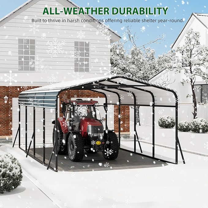 12' x 20' x 8.5' Heavy Duty Metal Carport with Galvanized Steel Roof, Steel Carport Kits Outdoor with Metal Roof, Galvanized Car Shelter for Tractors, Pickup, Boat, Car