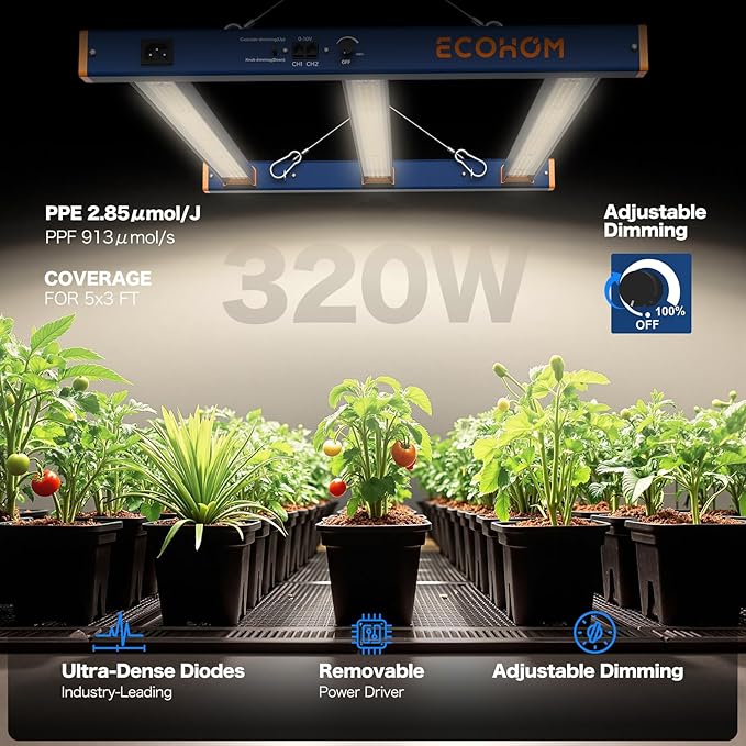 LED Grow Light, 320W Grow Lights for Indoor Plants, Full Spectrum Growing Light Plant Hanging Growing Lamps, Daisy Chain Dimmable Grow Lamp, Commercial for 3x5ft Coverage in Grow Tent