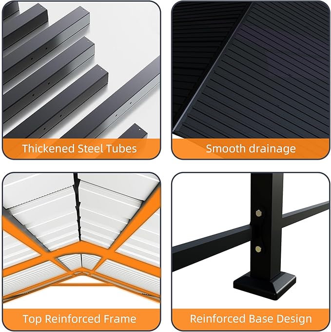 12x20 FT Heavy Duty Metal Carport, Outdoor Car Shelter with Galvanized Steel Roof and Reinforced Base, All-Weather Garage Canopy for Cars, Trucks, Boats, and More, Anthracite