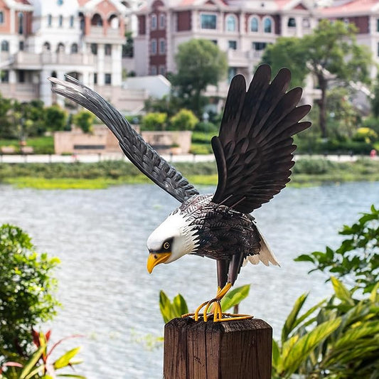 Kircust Metal Bald Eagle Large Outdoor Statues Garden Decor Sculptures Statues Outdoor Majestic America Eagle Bird Decor for Patio Yard and Lawn, 17-Inch Wide, Man Gift