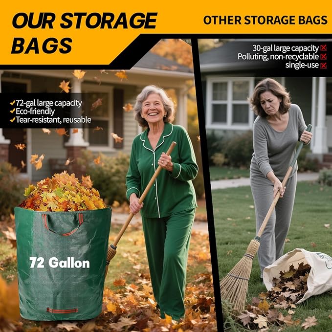 Reusable Yard Waste Bags - 3 Pack, 72 Gallon Lawn Bags with Reinforced Handles, Ideal for Grass, Leaves, and Yard Waste - Durable and Garden Waste Bags, Collapsible Lawn Leaf Bag, Leaf Bag Stand Up.
