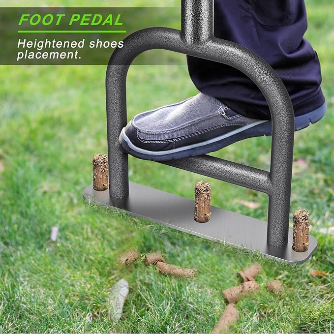 Dolibest Lawn Coring Aerator, Manual Lawn Aerator, 3 Stainless Steel Corer Plug Aerator with Soft Rubber Grip, Pre-Assembled Manual Grass Aerating Tool & Cleaning Hand Tool for Improving Lawn Health