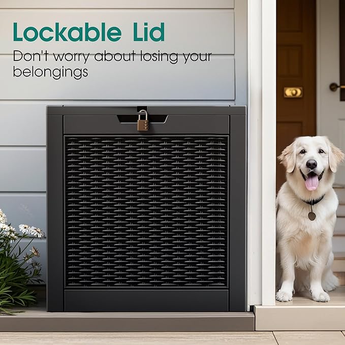 NUNU LAB Outdoor Storage Box, 33 Gallon Resin Deck Box Indoor and Outdoor Use, Waterproof Lockable Patio Storage Bin for Gardening Tools,Package Deliveries,Patio Cushions,UV Resistant,Black