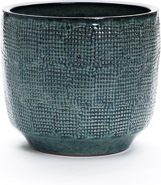 LuxenHome 15.5" Dia Large Ceramic Pots for Plants, Modern Green Glazed Planters for Outdoor Plants, Round Indoor Flower Pots with Drainage Hole and Rubber Plug for Home Garden Patio