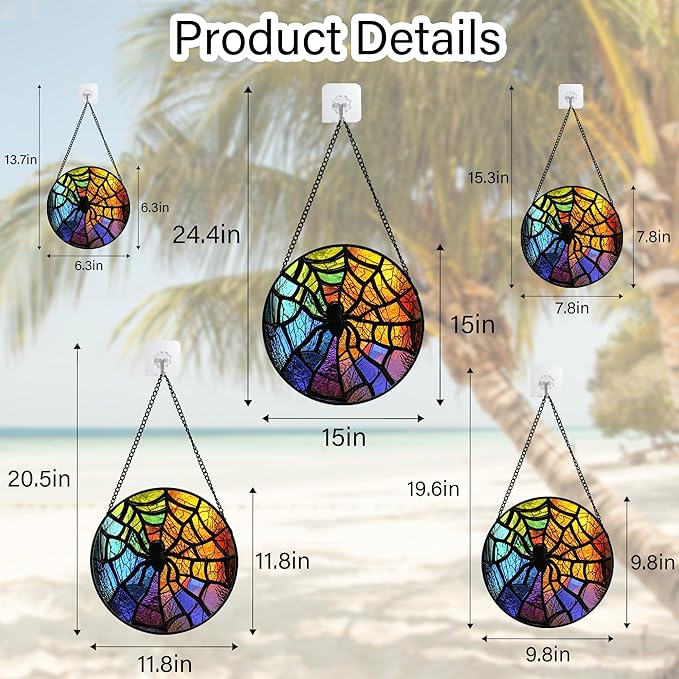 Stained Glass Suncatcher, Colorful Spider Sun Catcher Black Insect Stain Glass Window Hanging Decoration Mother's Day Birthday Gifts for Women Men Mom Nana 11.8 in