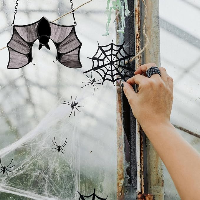 Stained Glass Bat Decor Window Hangings Ornament, Gothic Bat Suncatcher Halloween Decorations Gifts, Handmade Occult Sun Catchers Indoor Window Home Decor