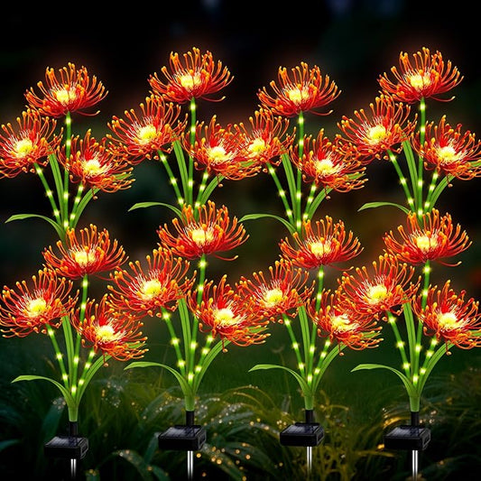 Solar Outdoor Lights Orange Spider Lily – 8 Pack 24-Head Waterproof Garden Flower Lights with Glowing Stems,Decorative Solar Powered Yard,Patio &Lawn Decor,Christmas &Gardening Gifts for Women Grandma