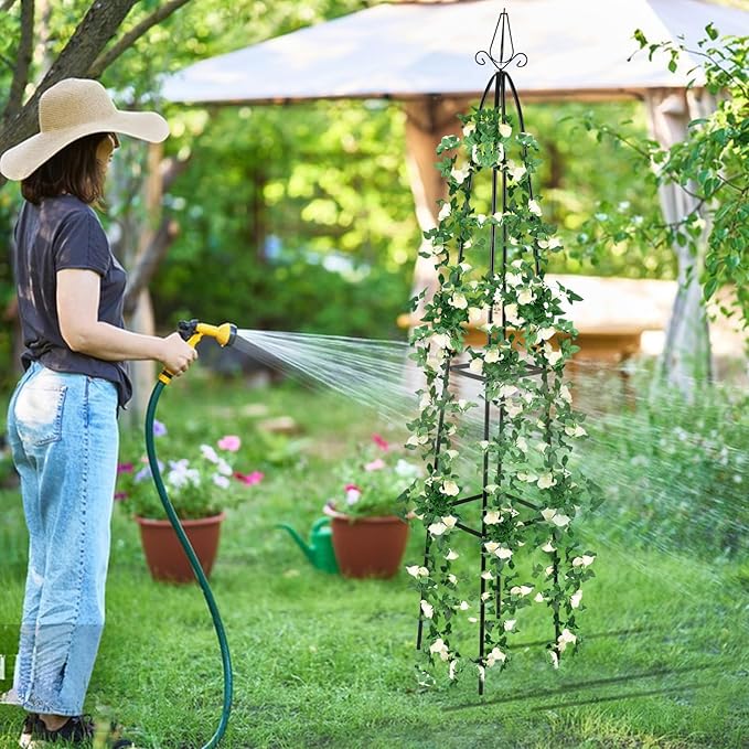 Garden Trellis for Climbing Plants Outdoor - Powder-Coated Steel 89" Towering Plant Support - Heavy Duty Metal Obelisk Trellis for Climbing Vine, Vegetables & Flowers,Deep Green