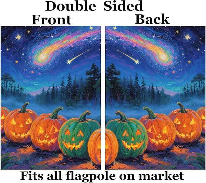 Halloween Jack O Lantern Pumpkins Starry Night Forest Holiday House Flag 28" x 40" Double Sided Polyester Welcome Large Yard Garden Flag Banners for Patio Lawn Home Outdoor Decor