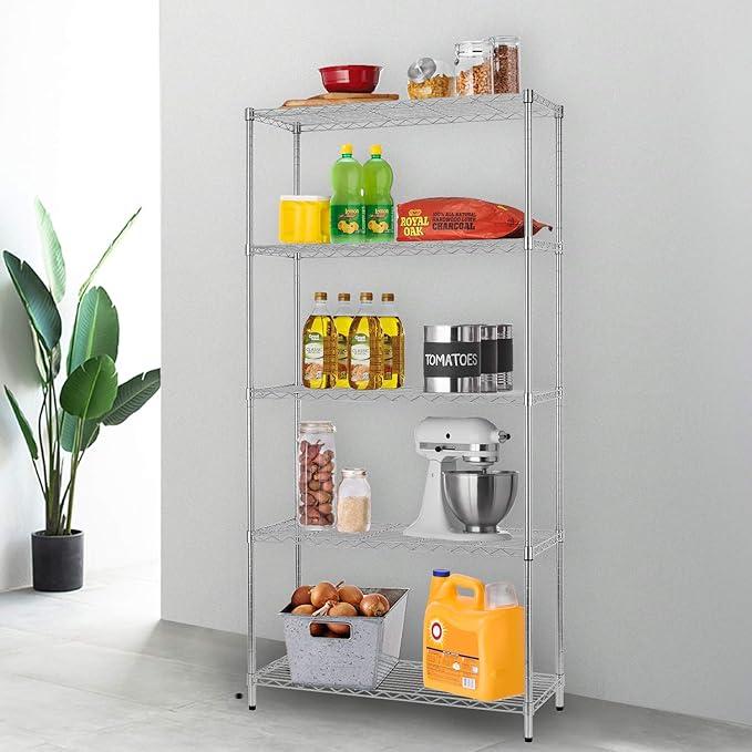 FDW 14" D×36" W×72" H Wire Shelving Unit Metal Shelf with 5 Tier Adjustable Layer Rack Commercial Strong Steel for Restaurant Garage Pantry Kitchen，Chrome