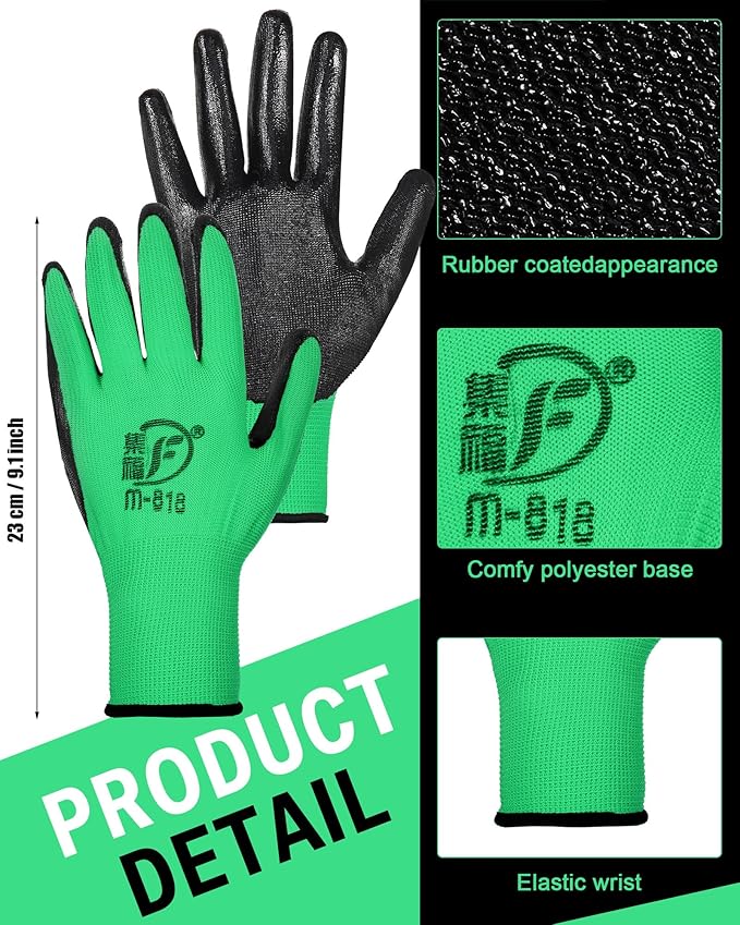 72 Pairs Gardening Work Gloves Bulk for Men Women, Rubber Coated Garden Multipack Safety Construction Glove