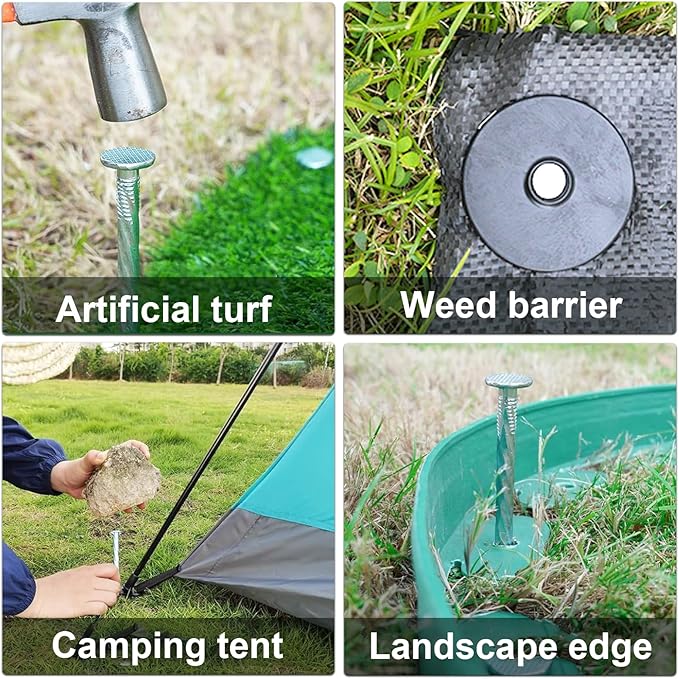 Garden Stakes with Gasket Spiral, 6in Galvanized Steel Turf Nails Garden Weed Barrier Stakes Staples for Fixing Landscape Fabric, Landscape Edging, Artificial Grass, Floor Mats, Etc (42 PC)