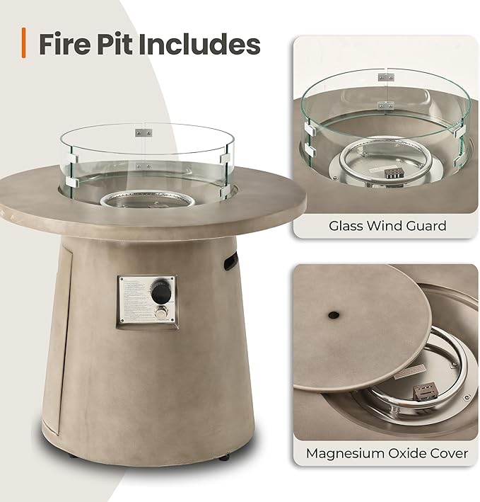 HOMPUS Outdoor Fire Pit Gray Propane Fire Table 31-inch Round Concrete Propane Fire Pit with Lava Rocks and Rain Cover 40,000 BTU Gas Smokeless Fire Pit for Outside Patio,Garden,Deck,Backyard