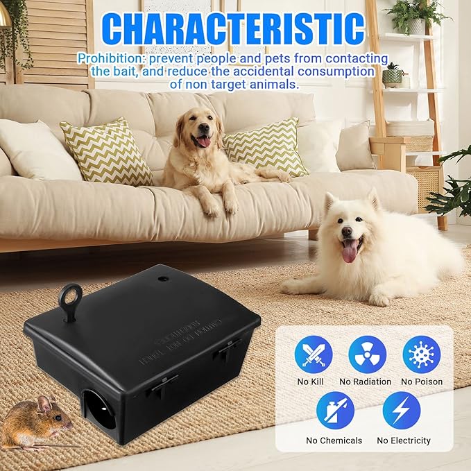 Qualirey Rat Bait Stations Large Rodent with Key Reusable Mouse Stations Mice Blocks Heavy Duty Boxes for Outdoor Rodents Mice Blocks, Bait Not Included(Black,4 Pack)