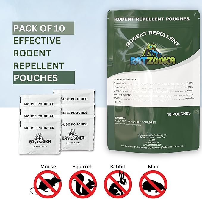 Extra-Strength Mouse Repellent Pouches with Cinnamon/Cornmint Oils, (30 Pouches) Natural Rodent Repellent, Indoor & Outdoor Mice Repellent, Safe for Pets and Kids