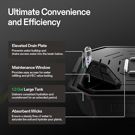 VIVOSUN 4-Pack FlexFeed Self-Watering Pots with Grow Bags, Auto Irrigation Fabric Pot Base with Water Meter & Maintenance Window, for Use Indoors/Outdoors in Grow Tents, Greenhouses, Gardens