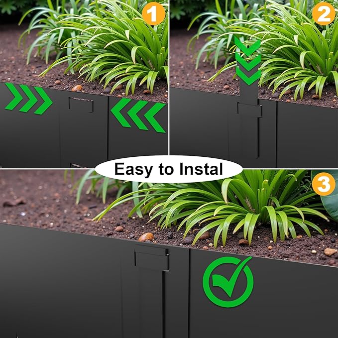 12 Pack Straight Clips 9 inch Tall for 10/12 inch Ganeekiron Galvanized Steel Edging, Black