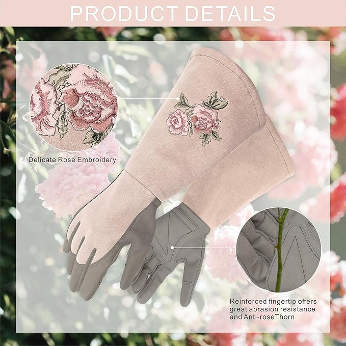 Long Gardening Gloves for Women,Durable Rose Pruning Gloves Thorn Resistant for Weeding Planting Digging(Medium,1 Pair)