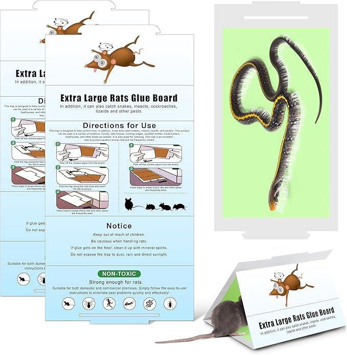 Qualirey 4 Pack Sticky Mouse Traps 8 x 14 Large Sticky Rat & Mouse Glue Boards for Inside Outside, Pre Scented Non Toxic Adhesive Traps with Enhanced Stickiness for Rat Mice Snake, Pet Safe