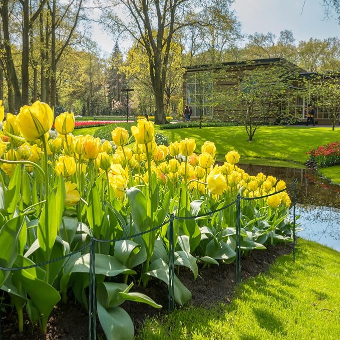 FEED GARDEN 6 Pack Plant Support Stakes, Metal Garden Plant Stake(10" Wide x 16" High) Green Half Round Plant Support Rings for Potted Plants, Plant Cage for Tomato, Hydrangea