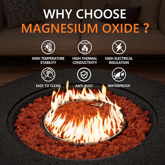 COSIEST 42 inch Outdoor Propane Fire Pit Coffee Table w Concrete Round Base Patio Heater, 50,000 BTU Stainless Steel Burner, Free Lava Rocks, Rain Cover, Gray