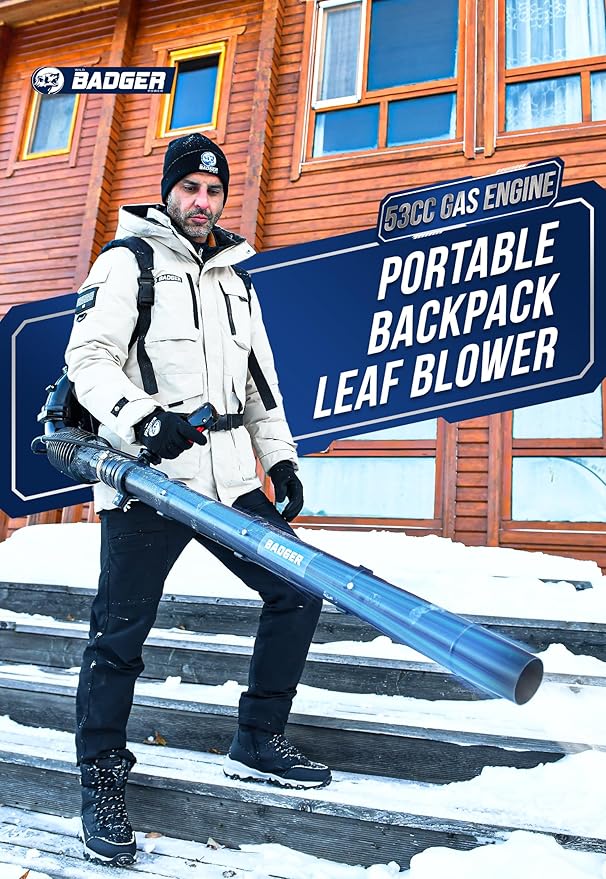 WILD BADGER POWER Leaf Blower Backpack, 53cc Gas Powered Strong Air Flow 559CFM 174MPH, Light Weight 19.6lbs, Ideal for Leaf, Sand, Gravel, Snow, Yard and Driveway