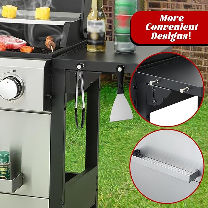 4-Burner Propane Gas Grill with 2 Foldable Side Tables, 34,200 BTU Outdoor BBQ Grill with Porcelain-Enameled Flame Tamers, Built-in Thermometer, Easy Assembly for Patio, Backyard BBQ