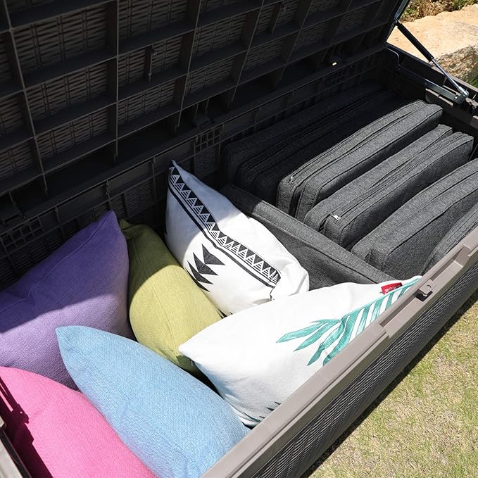 Modern-Depo 100 Gallon Polypropylene PP Deck Box Indoor Outdoor Waterproof Lockable Organization Container & Storage Bin Delivery Box with Cushion, Gray