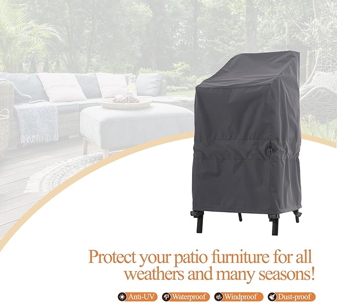 Stackable Patio Chair Cover, Heavy Duty, Wind Resistant and Waterproof Outdoor Lawn Chair Covers, 28W x 36D x 45H, (4-6 Stacked Chairs), Grey,1-Pack