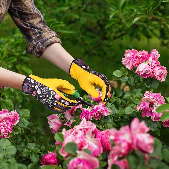 Bamllum Leather Gardening Gloves for Women - Working Gloves for Weeding, Digging, Planting, Raking and Pruning