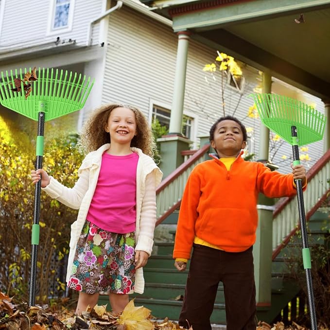 Heavy Duty Leaf Rake for Lawns - 16.5'' Large Plastic Yard Garden Rake for Leaves with Reinforced Tines,65'' Adjustable Steel Long Handle Tool for Adults Kids Gardening,Landscaping,Grass,Turf