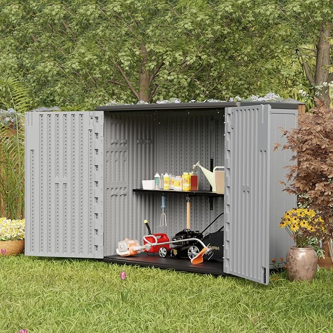 HOMSPARK 37 Cu.Ft Outdoor Storage Shed Weather Resistant, Multi Functional | Double-Wall Resin Storage Sheds & Outdoor Storage Box Waterproof for Backyard Garden Patio Lawn (Light-Grey)