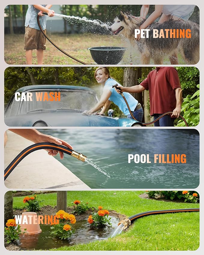 15FT x 5/8" Garden Hose, Heavy Duty 15 Foot Rubber Garden Hose, 300 PSI Working, 1000 PSI Burst, Swivel Handle with Stainless Steel Ring, 5-Layer Braided, All-Weather Outdoor Use, BG15GH06