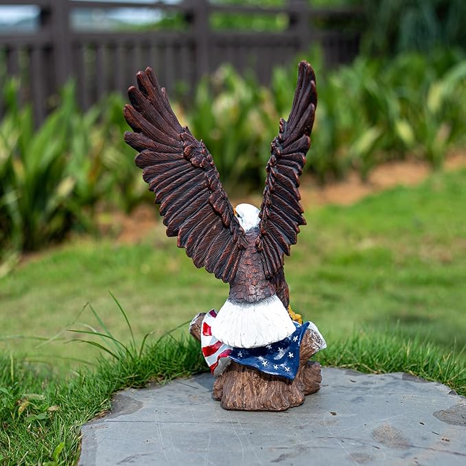 15.35in Majestic Lifelike Bald Eagle Statue - Durable Resin Garden Sculpture for Outdoor Lawn Decoration & Indoor Art Display Courtyard Decoration