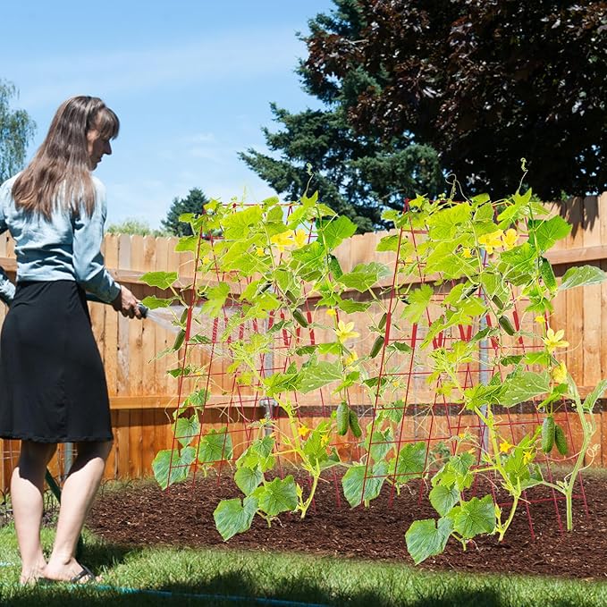Cucumber Trellis 2 Pack, 59" H Foldable A-Frame Garden Trellis for Raised Bed Garden Grow Support with Plant Support Clips, Twist Ties for Cucumber,Tomato, Climbing Plants and Flowers