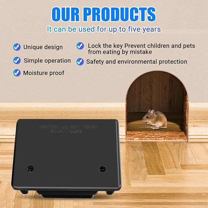 Qualirey Rat Bait Stations Large Rodent with Key Reusable Mouse Stations Mice Blocks Heavy Duty Boxes for Outdoor Rodents Mice Blocks, Bait Not Included(Black,12 Pack)