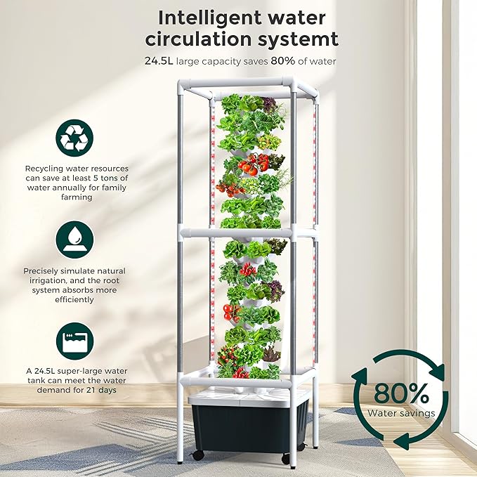 SJZX Hydroponic Growing System Kit - 70 Pods Large Vertical Hydroponics Tower with 8 Full-Spectrum 360° LED Grow Lights, 14-Tier Smart Indoor Herb Garden for Kitchen Office Winter Balcony Planting