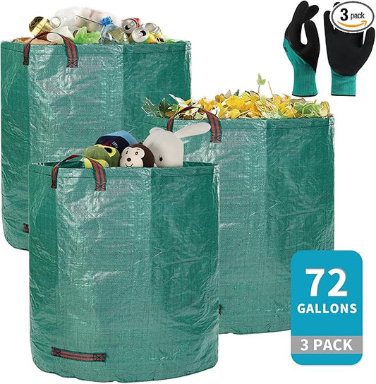 NATUREZA reusable yard waste bags,3 pack 72 Gallons leaf bags,Heavy Duty Garden Bags,Storage Bag,Patio Bag,Laundry Container,lawn and leaf bags