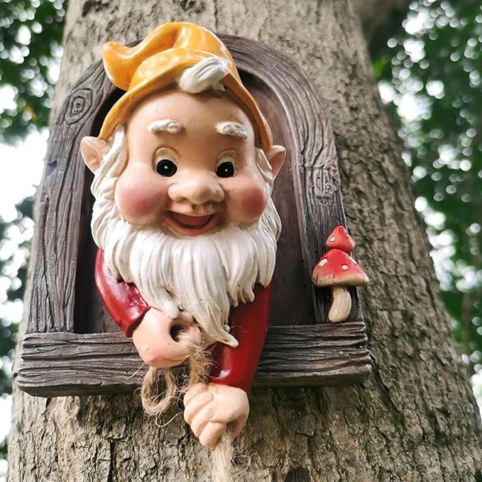 Gnomes Statues Garden Decorative, Tree Faces Decor Outdoor for Patio Lawn Porch Fence, Funny Fairy Doors, Tree Peeker Hugger (2 Pack)