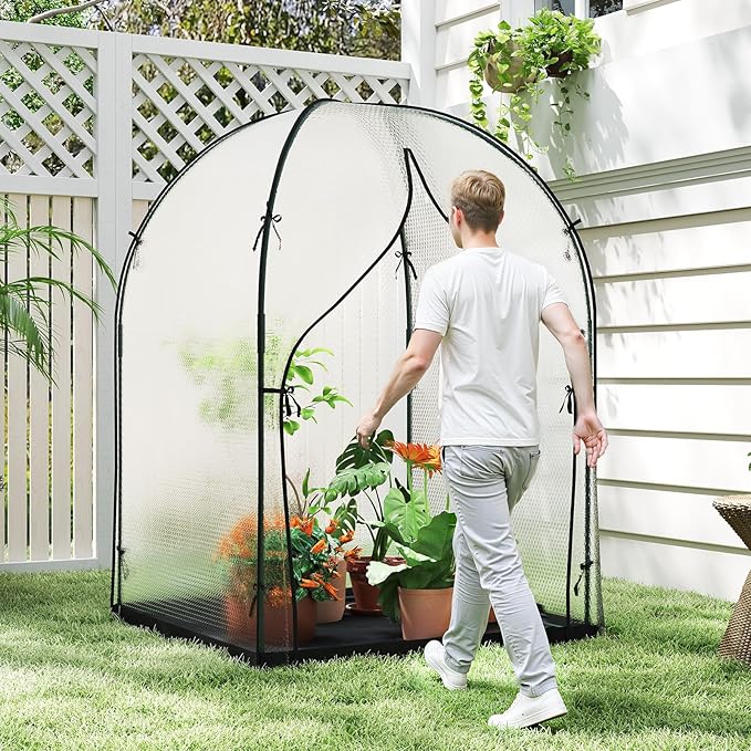 Portable Greenhouse for Outdoors, Green House Tent with Thick Bubble Film Cover, Ground Mat, Zippered Door Walk-in Mini Green House Kit for Outside, 47.2x47.2x71 Inch