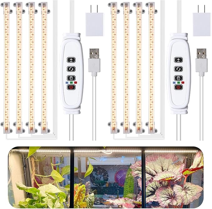 LED Plant Grow lamp, 3500K Full Spectrum Growing Light Strips for Indoor Small Plants with 3/9/12H Timer & 10 Dimmable Levels, LED Growth Light for Green House Hydroponics Succulent 2 Pack