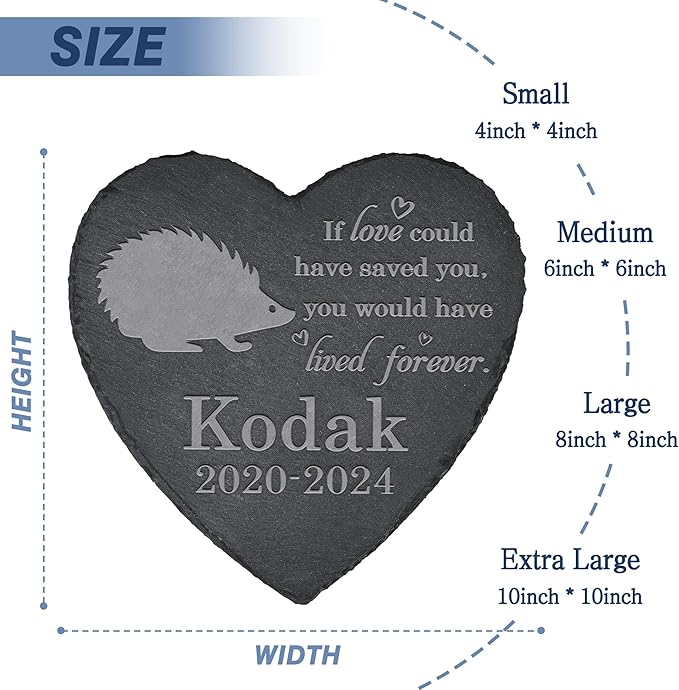 Hedgehog Memorial Stone - Hedgehog Garden Statue - Loss of Pet Gift - Heart