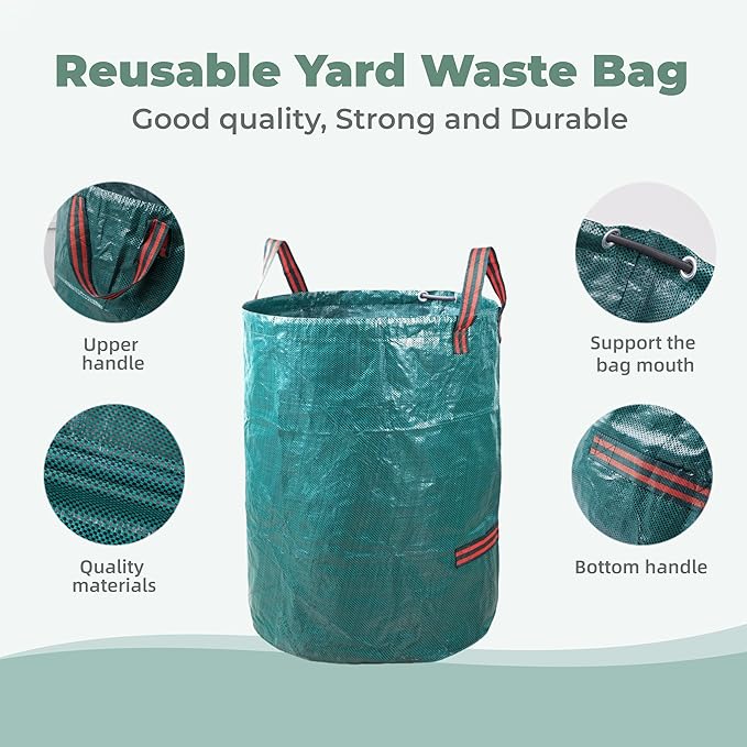 2x72Gallons+1x34Gallons (Free Gloves) Leaf Garden Bags,Reusable Heavy Duty Yard Waste Bag Set,Standable Design and Reinforced 4 Handles for Garden,Lawn,Leaf,Grass,Debris,Camping