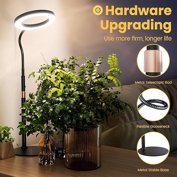 Grow Light, Plant Light for Indoor Plants 2 Pack, Full Spectrum Desk Grow Lamp with Pedestal, Automatic Timer for 3H/9H/12H, 10 Dimmable Levels, Height Adjustable