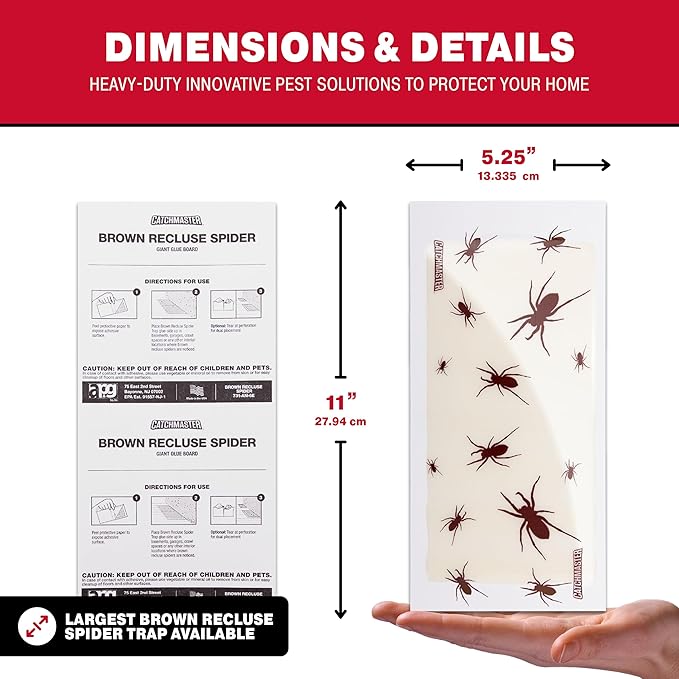 Catchmaster Brown Recluse Spider Giant Glue Boards 6Pk, Adhesive Bug Catcher, Insect, Scorpion, Cricket, Cockroach & Spider Killer for Home, Bulk Glue Boards for House & Garage, Pest Control for Home