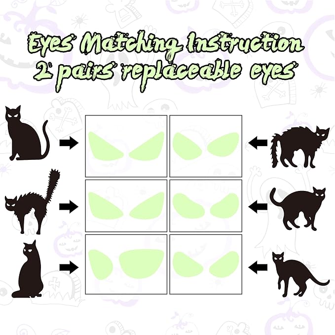 6 Pack Black Cat Yard Signs Halloween Decor with 12 Metal Stakes, Scary Black Cat Halloween Outdoor Decorations with 6 Pairs Glowing Eyes for Home Yard Garden Lawn Party Props Supplies