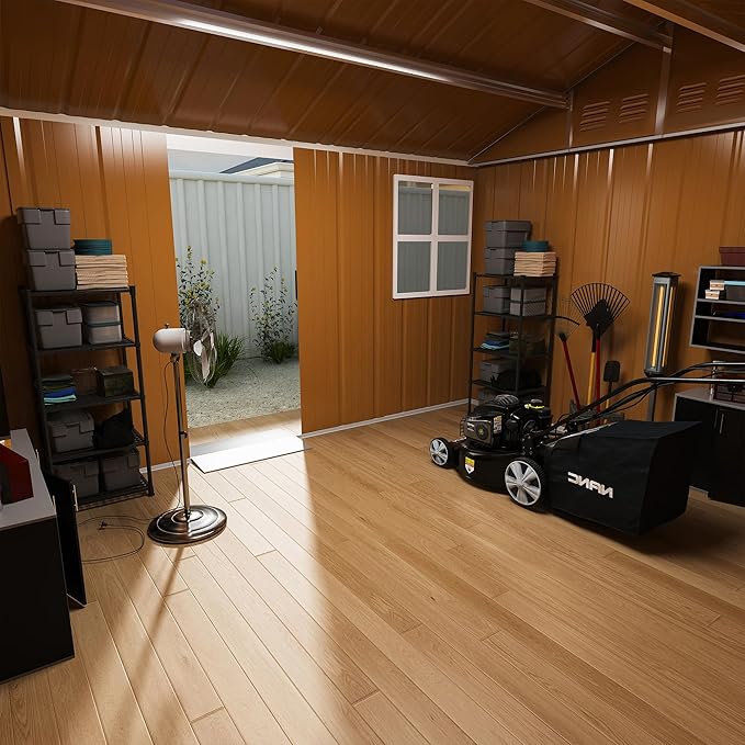 KEIKI 10FT x 8FT Heavy-Duty Metal Storage Shed, Outdoor Storage Shed with Floor & Window and Lockable Doors, Weatherproof Outdoor Garden Shed for Garden, Backyard, Patio, Lawn