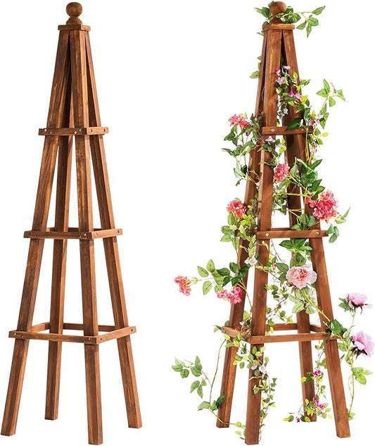 Idzo 61-Inch Wood Obelisk Trellis for Climbing Plants – Heavy-Duty Wooden Garden Trellis for Outdoor & Indoor Decor, Easy Assembly, Space-Saving Plant Support for Patio, Yard, and Planters