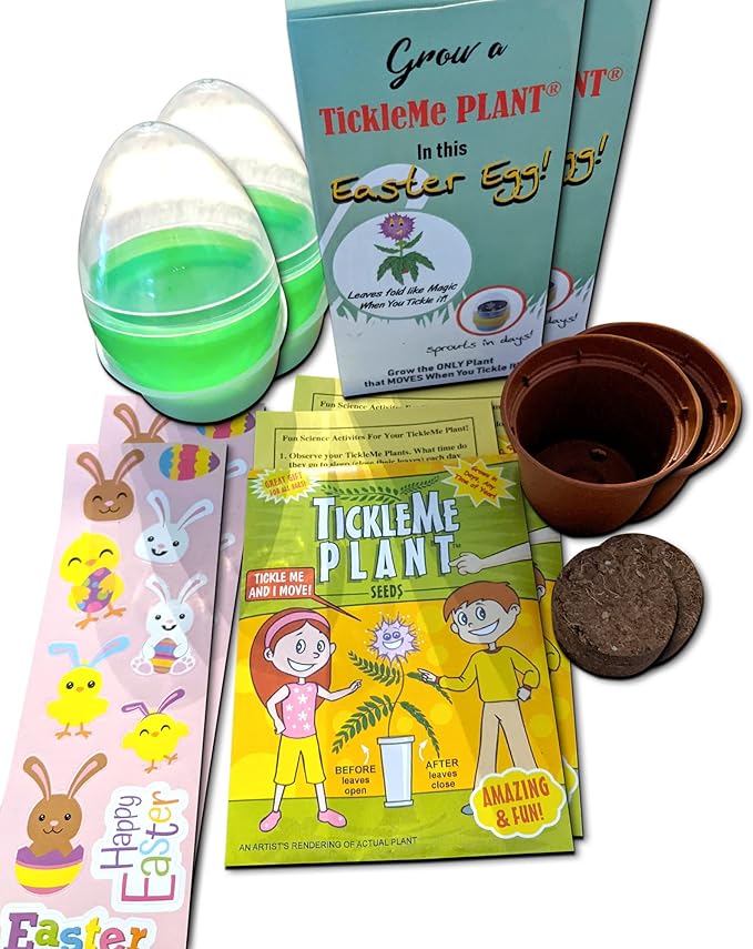 TickleMe Plant Egg Grow Kits (2) - Hatch Your Own TickleMe Plants Inside an Egg - Leaves Fold Up When You Tickle Them! Full Kit for Simple Growing - Or a Unique Easter Basket Stuffer Surprise